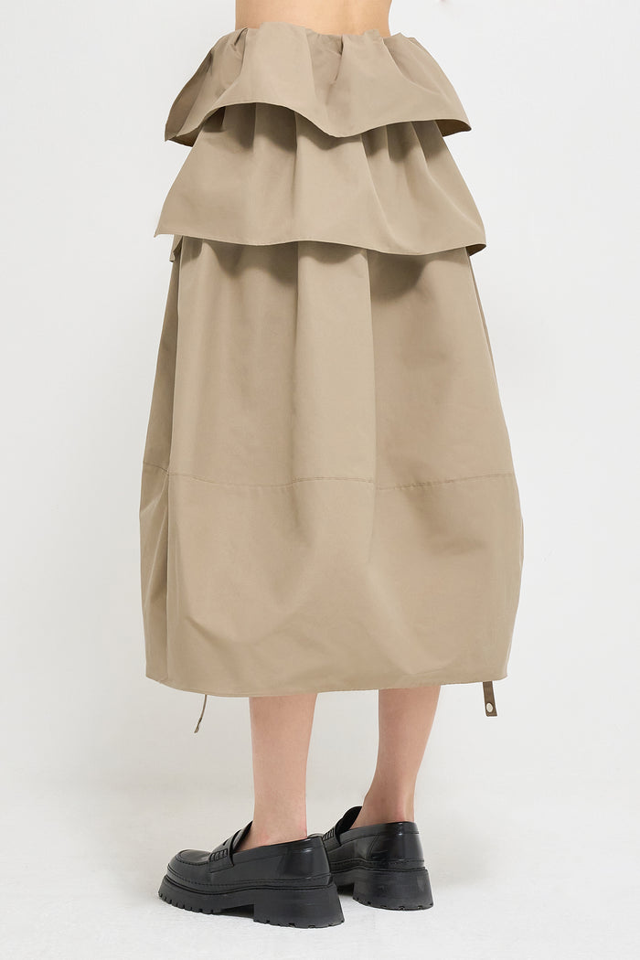 Goen.j Ruffled Detail Midi Skirt BEIGE