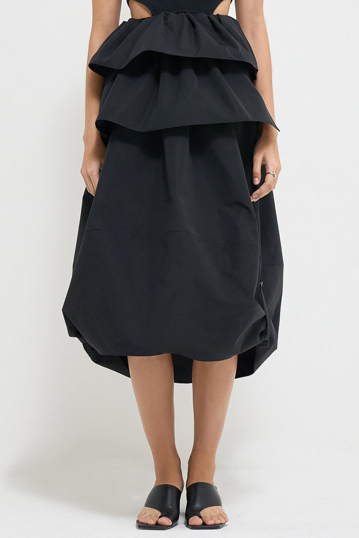 Goen.j Ruffled Detail Midi Skirt BLACK