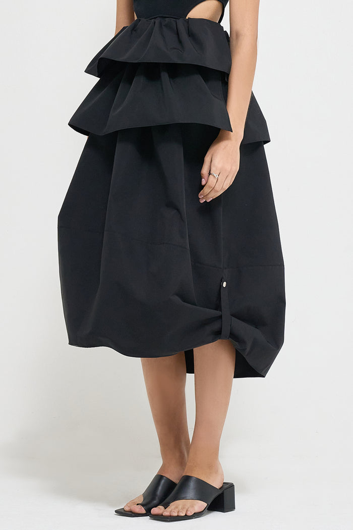 Goen.j Ruffled Detail Midi Skirt BLACK