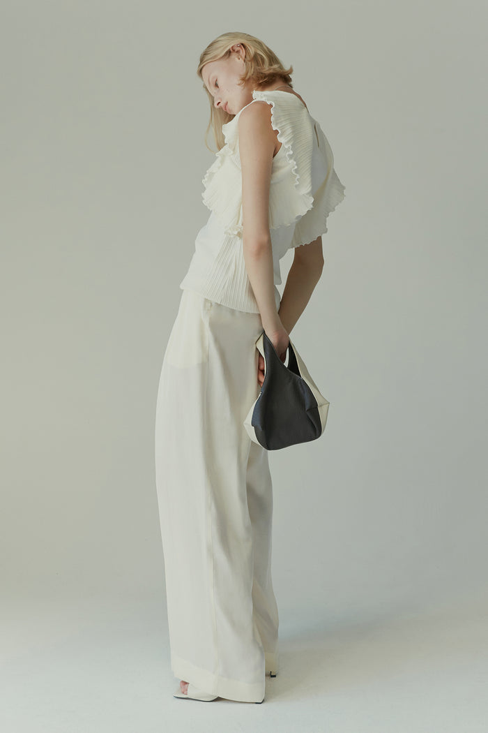 goen.j Ruffled sleeves ribbed top IVORY