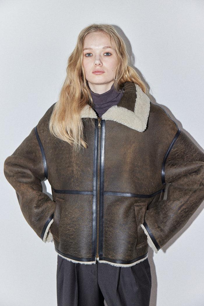 Goen.j Shearling-lined Aviator Leather Jacket