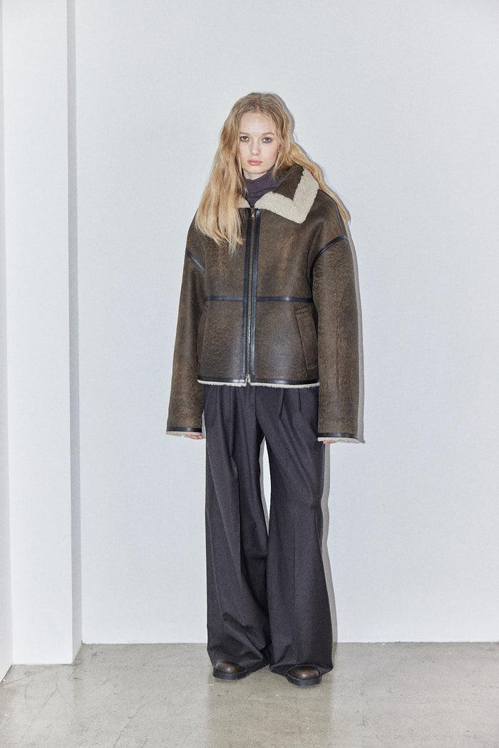 Goen.j Shearling-lined Aviator Leather Jacket
