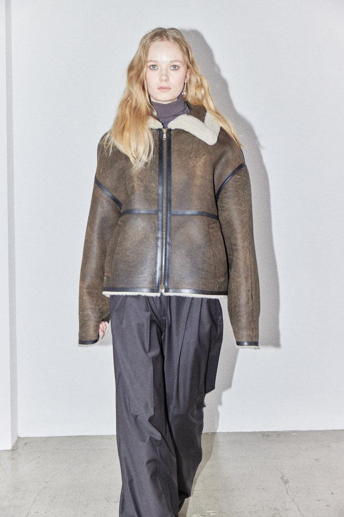Goen.j Shearling-lined Aviator Leather Jacket