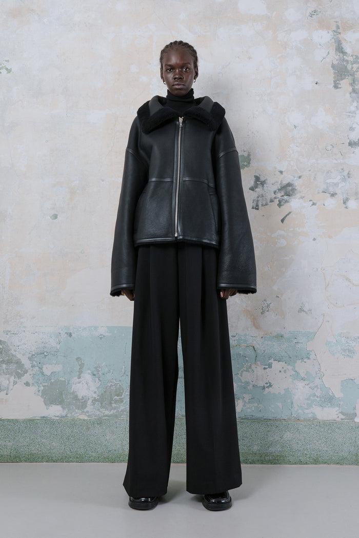 Goen.j Shearling-lined Aviator Leather Jacket