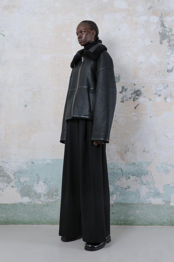 Goen.j Shearling-lined Aviator Leather Jacket