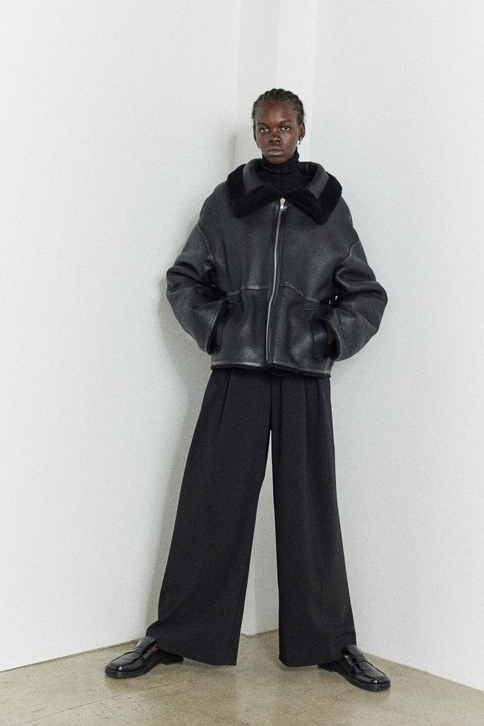 goen.j Shearling-lined aviator leather jacket