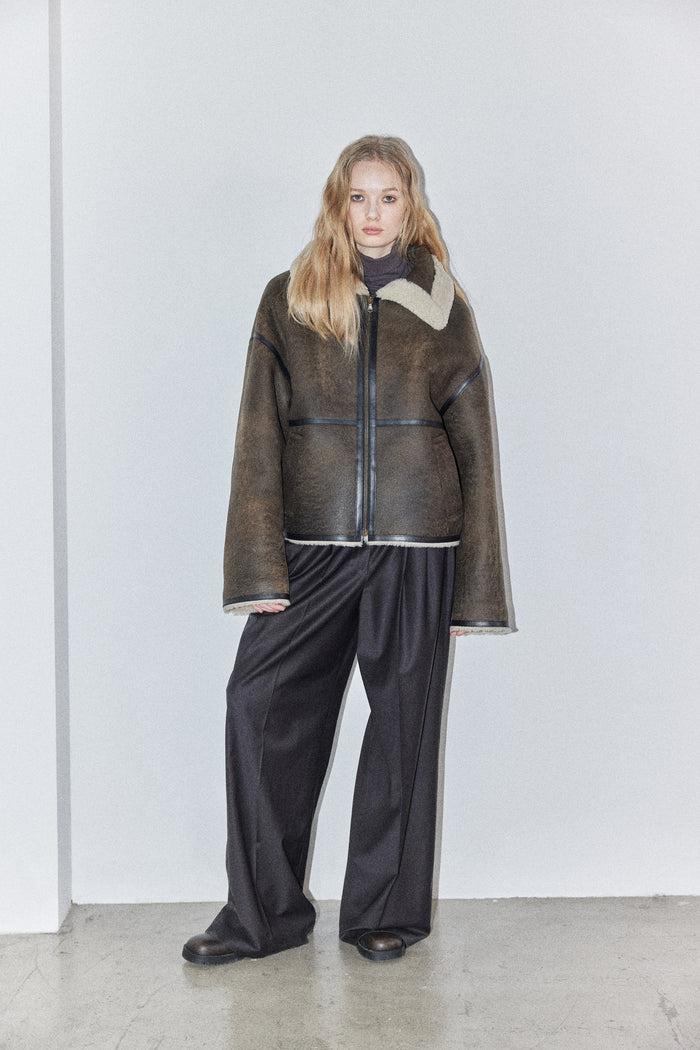 goen.j Shearling-lined aviator leather jacket