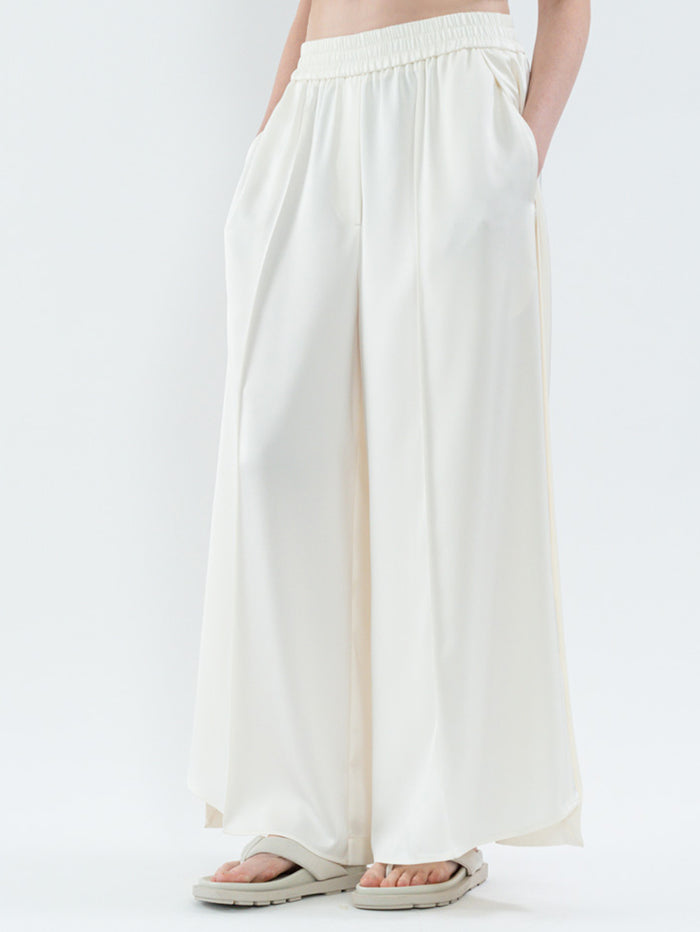Goen.j Slit Wide-Leg Pants With Overlays IVORY