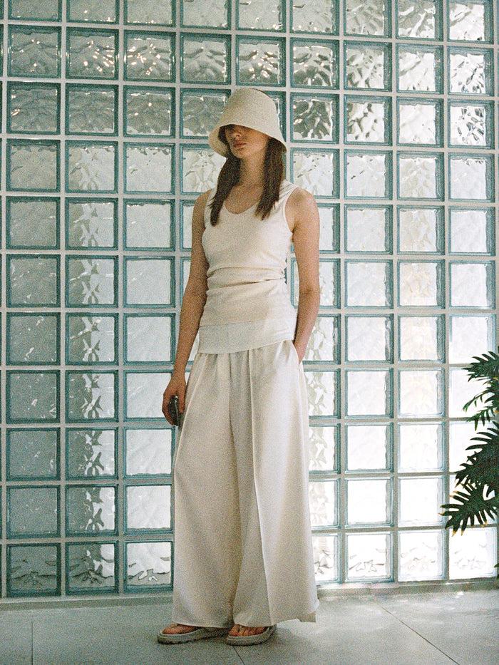 goen.j Slit Wide-Leg Pants with Overlays IVORY