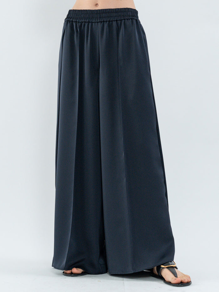 Goen.j Slit Wide-Leg Pants With Overlays NAVY