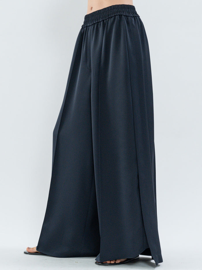 Goen.j Slit Wide-Leg Pants With Overlays NAVY