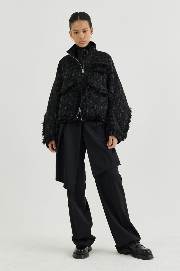 Goen.j Stand-collar Tweed Bomber Jacket BLACK