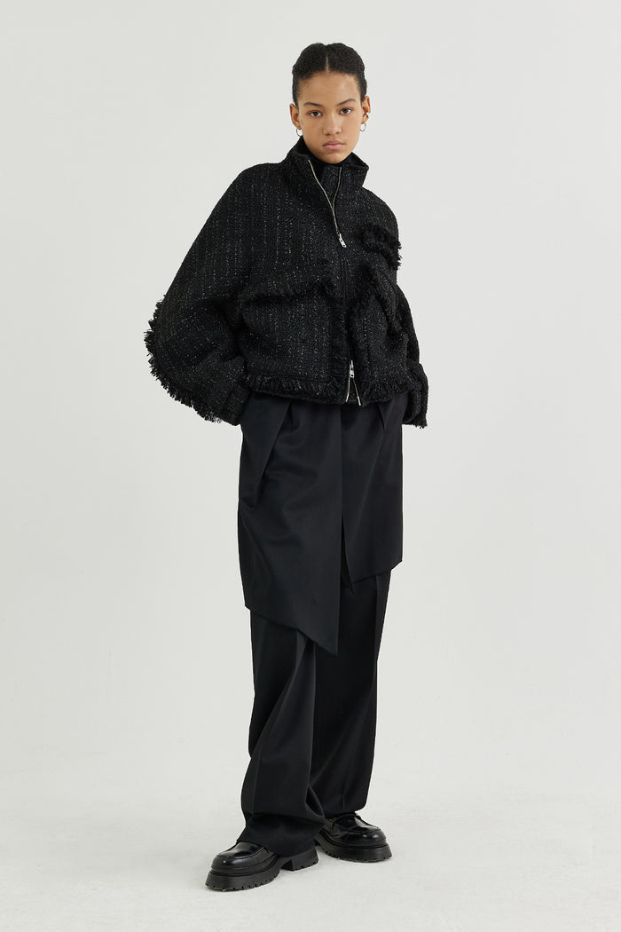 Goen.j Stand-collar Tweed Bomber Jacket BLACK