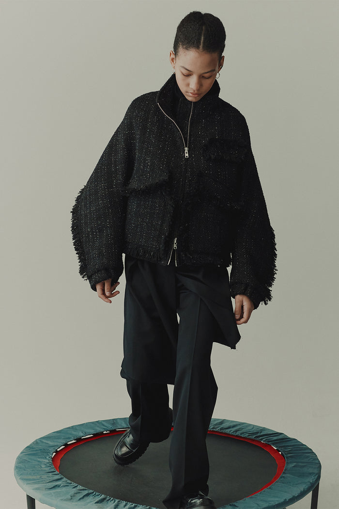 goen.j Stand-collar tweed bomber jacket BLACK