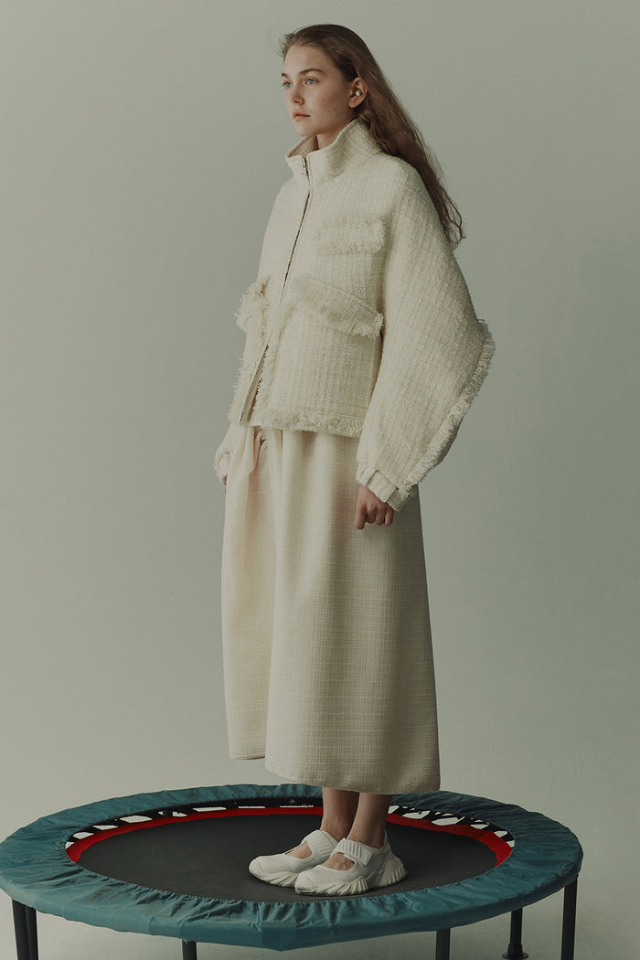 goen.j Stand-collar tweed bomber jacket CREAM