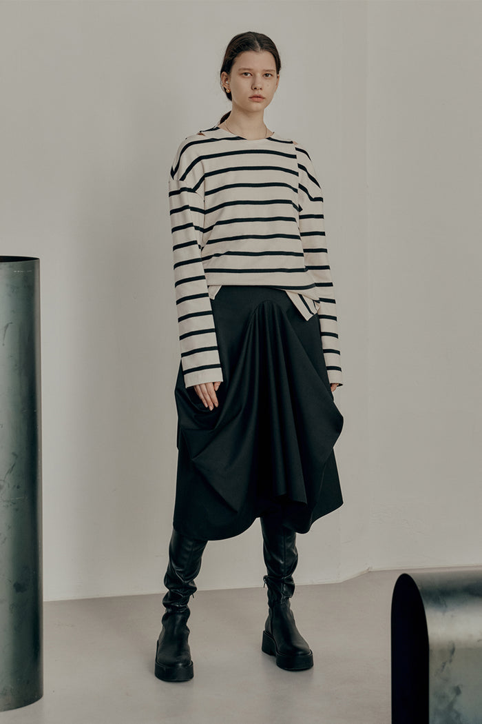 goen.j Structured draping midi skirt BLACK