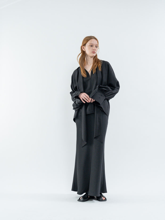 Goen.j Tie-Detailed Gathered Blouse BLACK