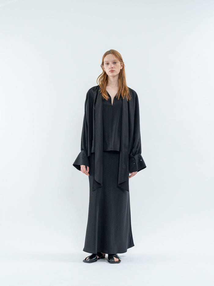 Goen.j Tie-Detailed Gathered Blouse BLACK