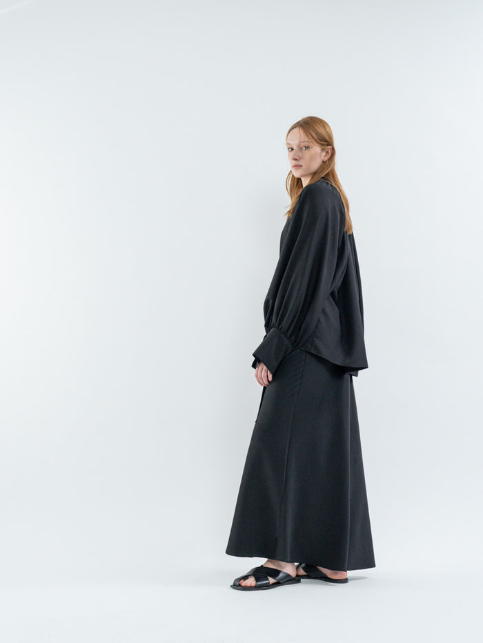 Goen.j Tie-Detailed Gathered Blouse BLACK