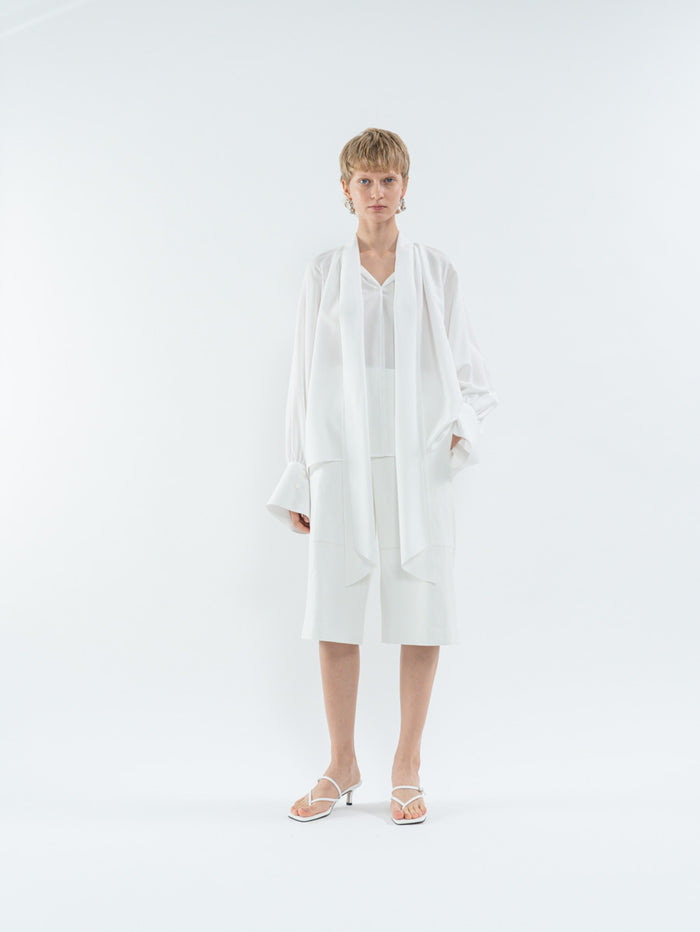 Goen.j Tie-Detailed Gathered Blouse IVORY