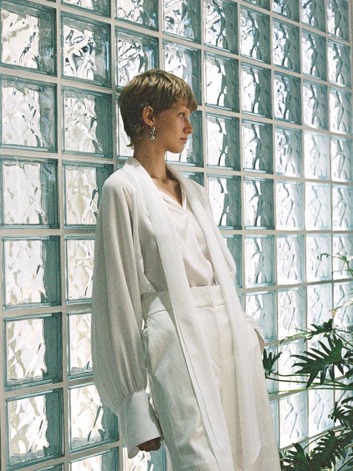 goen.j Tie-Detailed Gathered Blouse IVORY