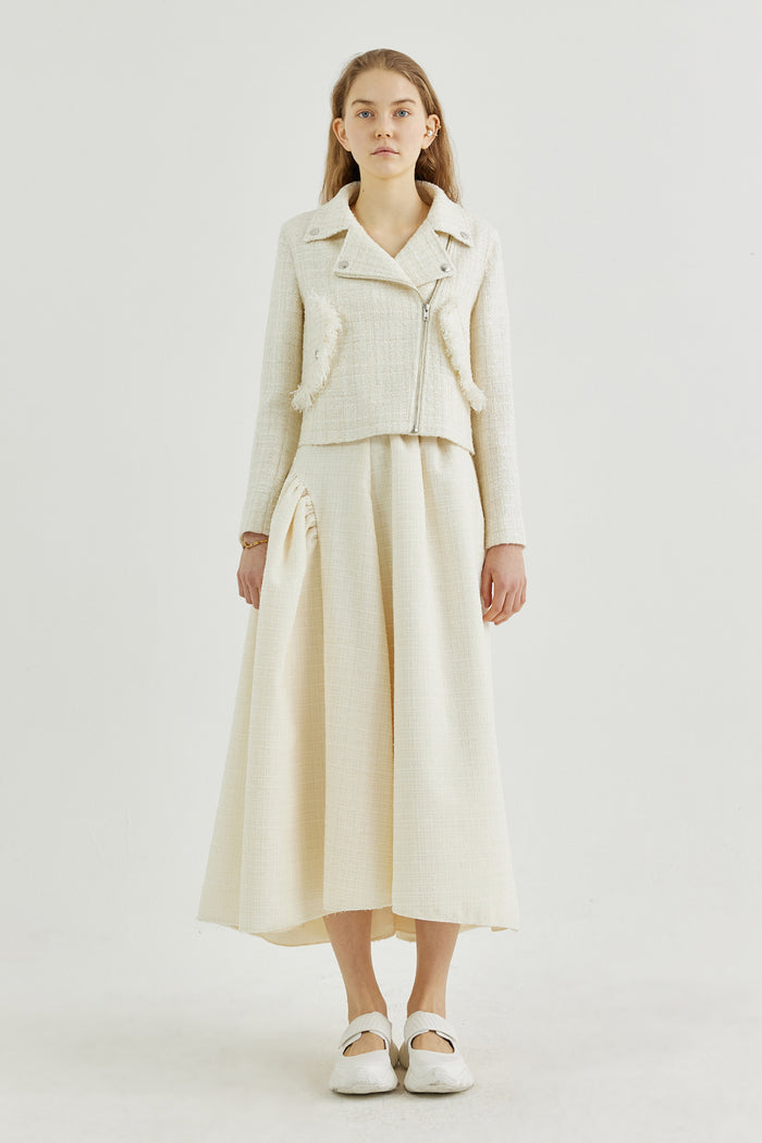 Goen.j Tweed Biker Jacket CREAM