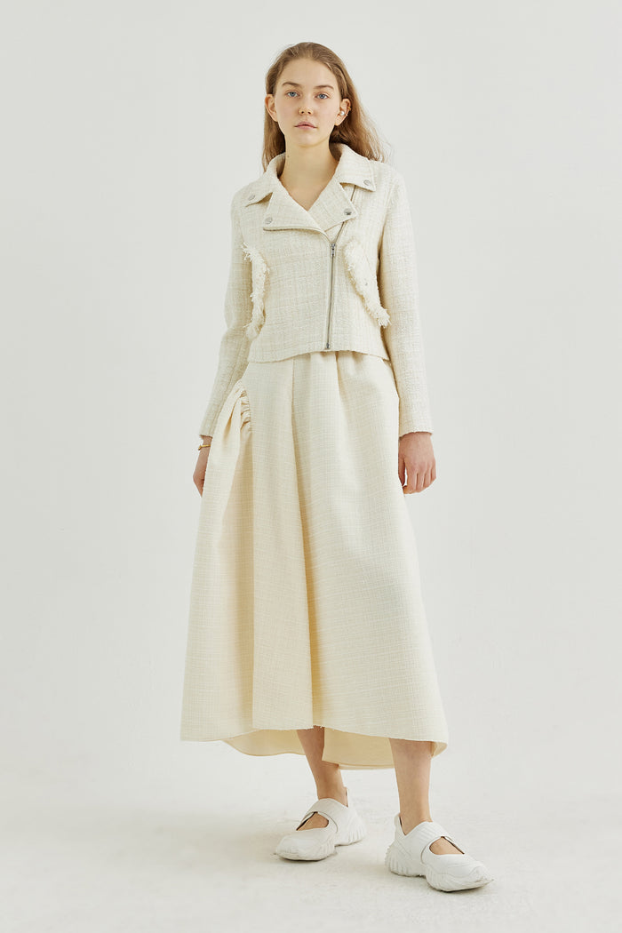 Goen.j Tweed Biker Jacket CREAM