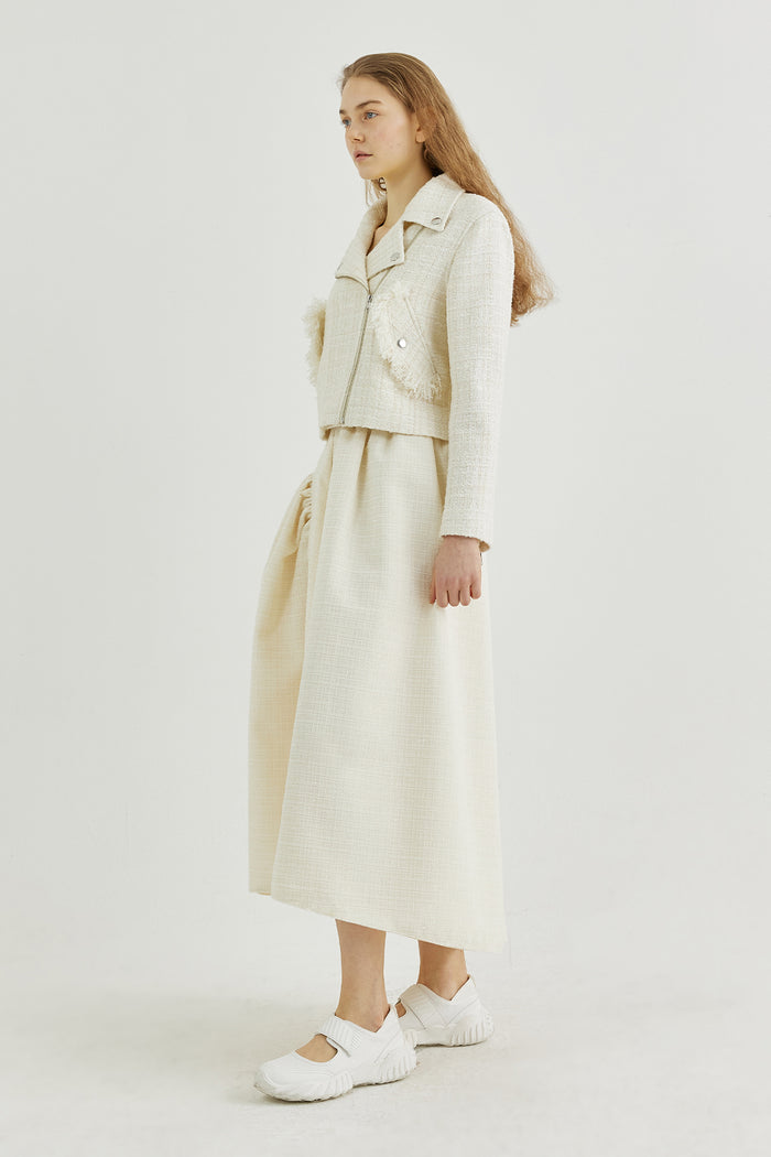 Goen.j Tweed Biker Jacket CREAM