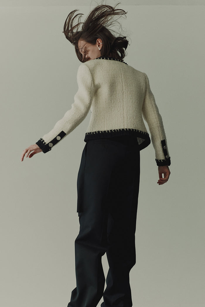 Goen.j Tweed Cropped Jacket CREAM