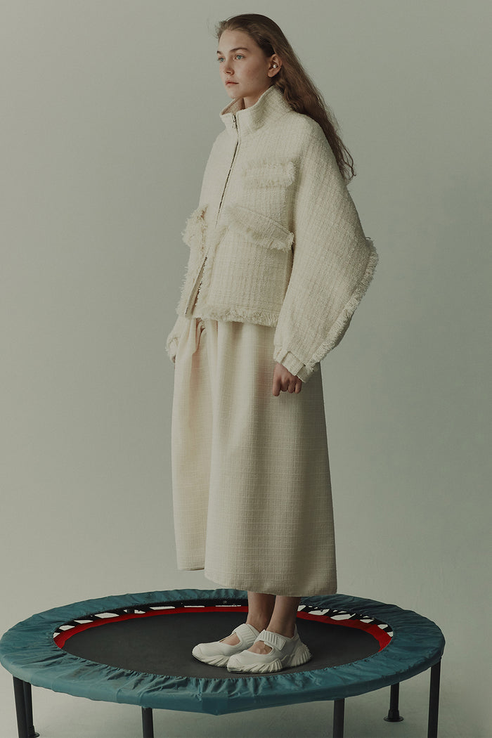 goen.j Tweed ruched tulle midi skirt CREAM goen.j Tweed ruched tulle midi skirt CREAM