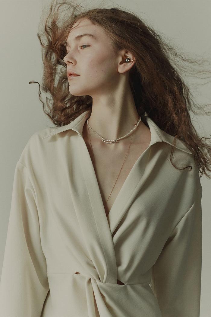 Goen.j Twisted Front Waist Shirt Dress CREAM