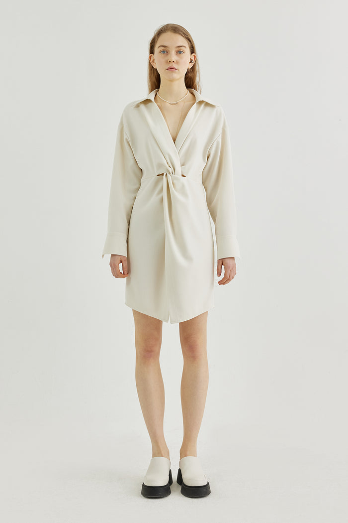 Goen.j Twisted Front Waist Shirt Dress CREAM