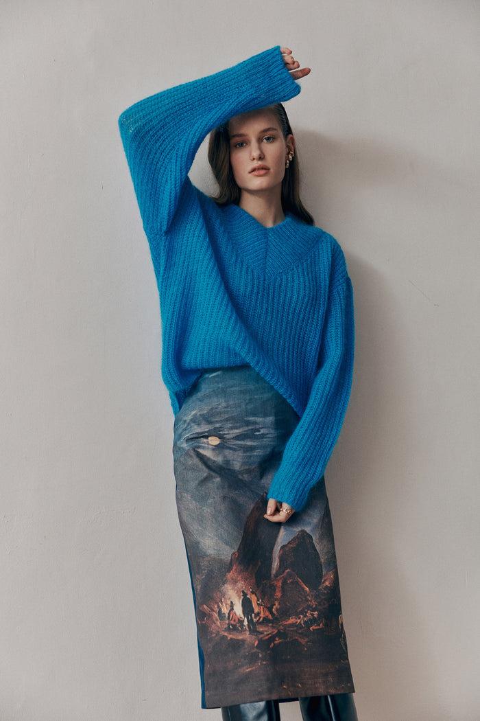 Goen.j V-neck Sweater Top BLUE