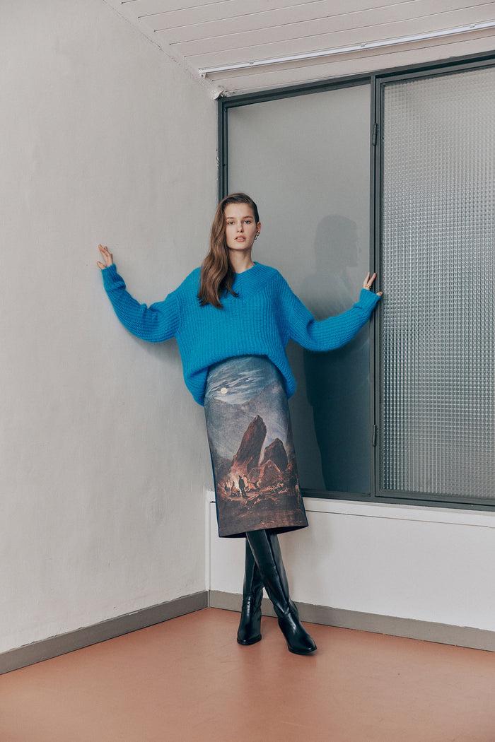 goen.j V-neck sweater top BLUE