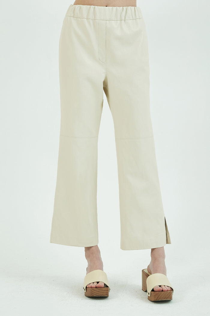 Goen.j Vegan-leather Cropped Pants BEIGE