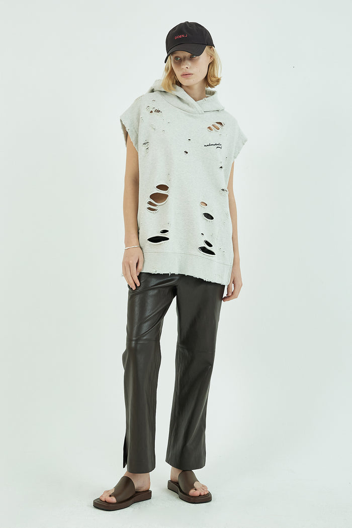 goen.j Vegan-leather cropped pants BROWN