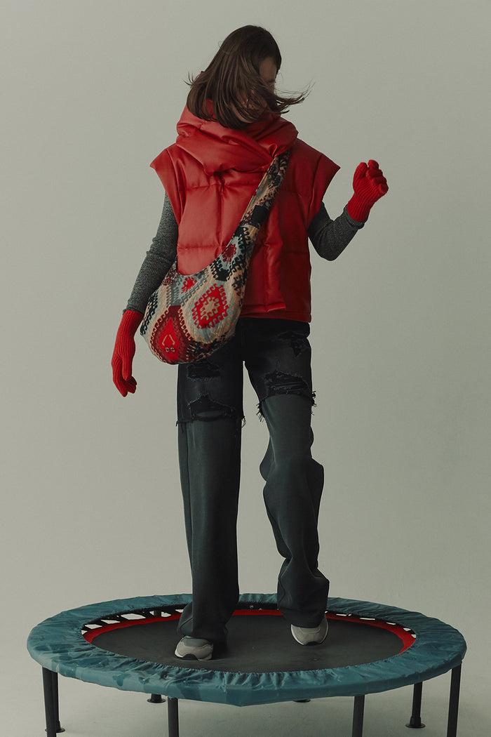 Goen.j Vegan Leather Quilted-down Hooded Gilet RED