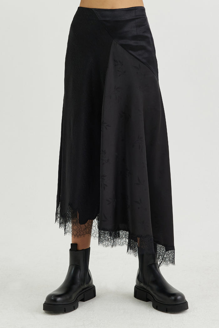 Goen.j Viscose Jacquard Flared Midi Skirt BLACK