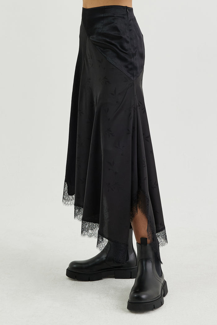 Goen.j Viscose Jacquard Flared Midi Skirt BLACK