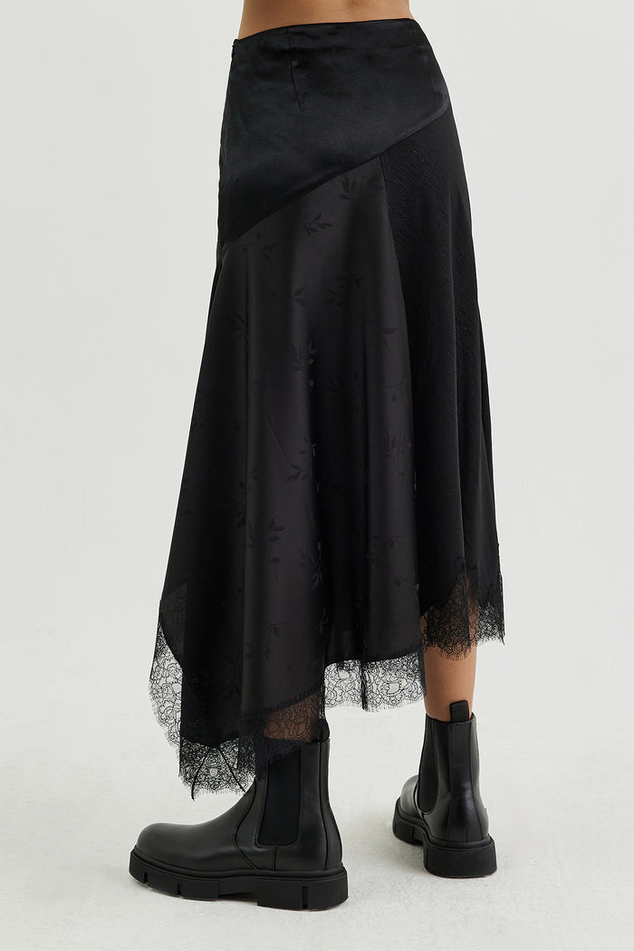 Goen.j Viscose Jacquard Flared Midi Skirt BLACK