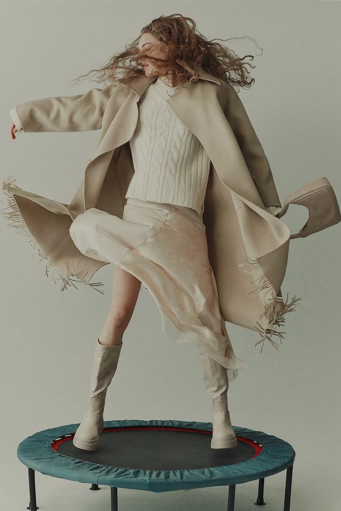 Goen.j Viscose Jacquard Flared Midi Skirt CREAM