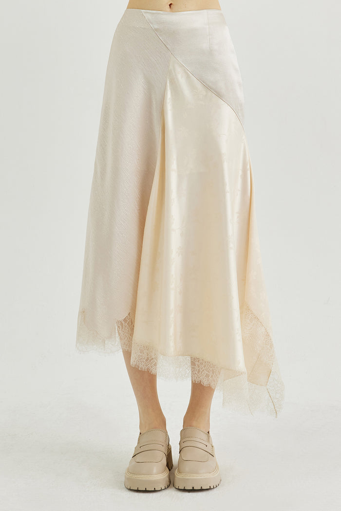 Goen.j Viscose Jacquard Flared Midi Skirt CREAM