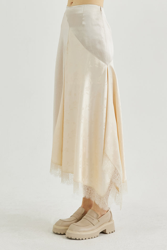 Goen.j Viscose Jacquard Flared Midi Skirt CREAM