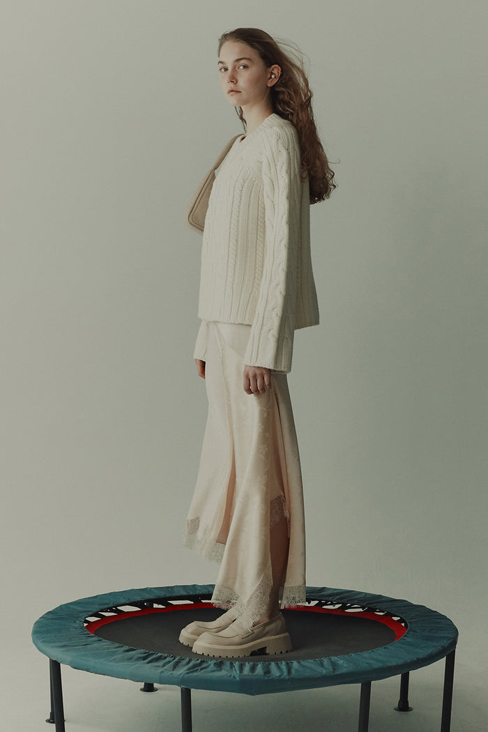 goen.j Viscose jacquard flared midi skirt CREAM goen.j Viscose jacquard flared midi skirt CREAM