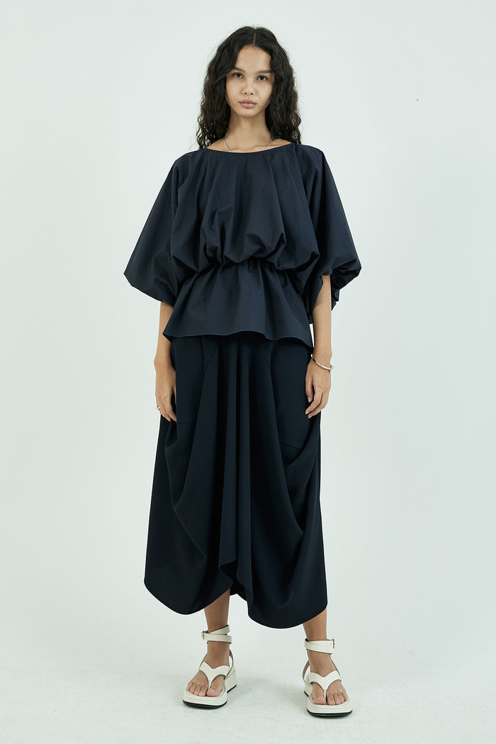 Goen.j Voluminous Shape Cotton-poplin Top NAVY