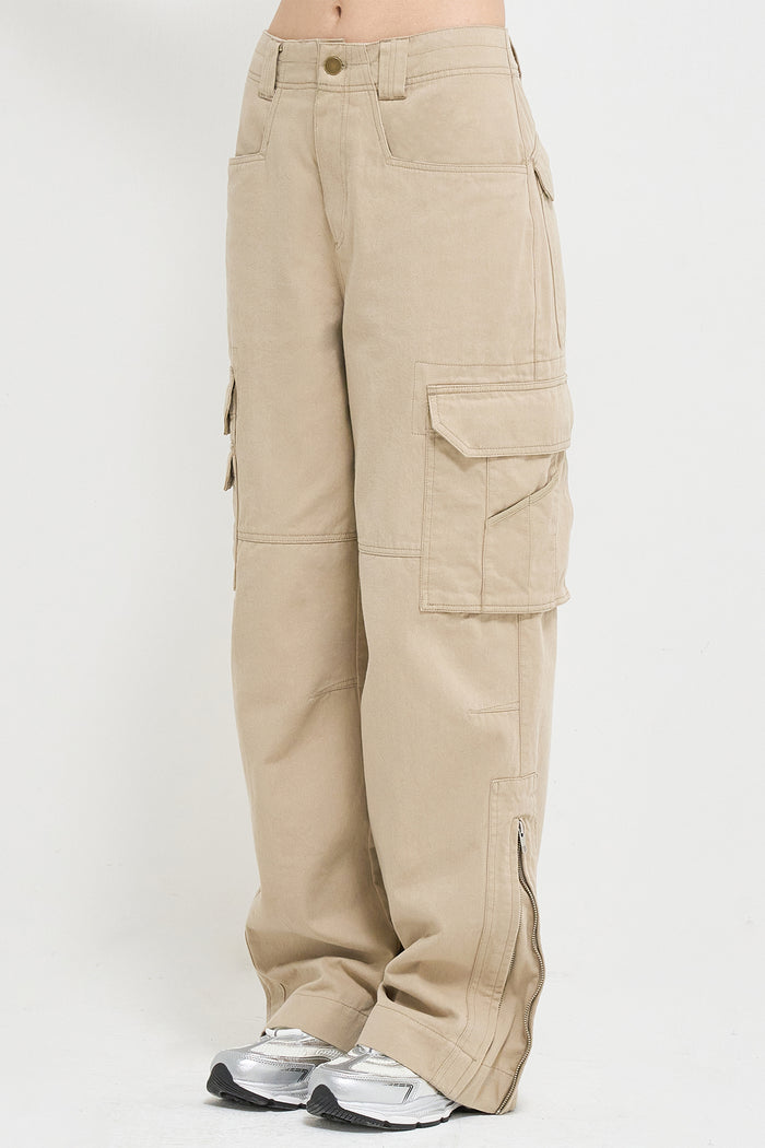Goen.j Wide-leg Cotton Cargo Pants BEIGE