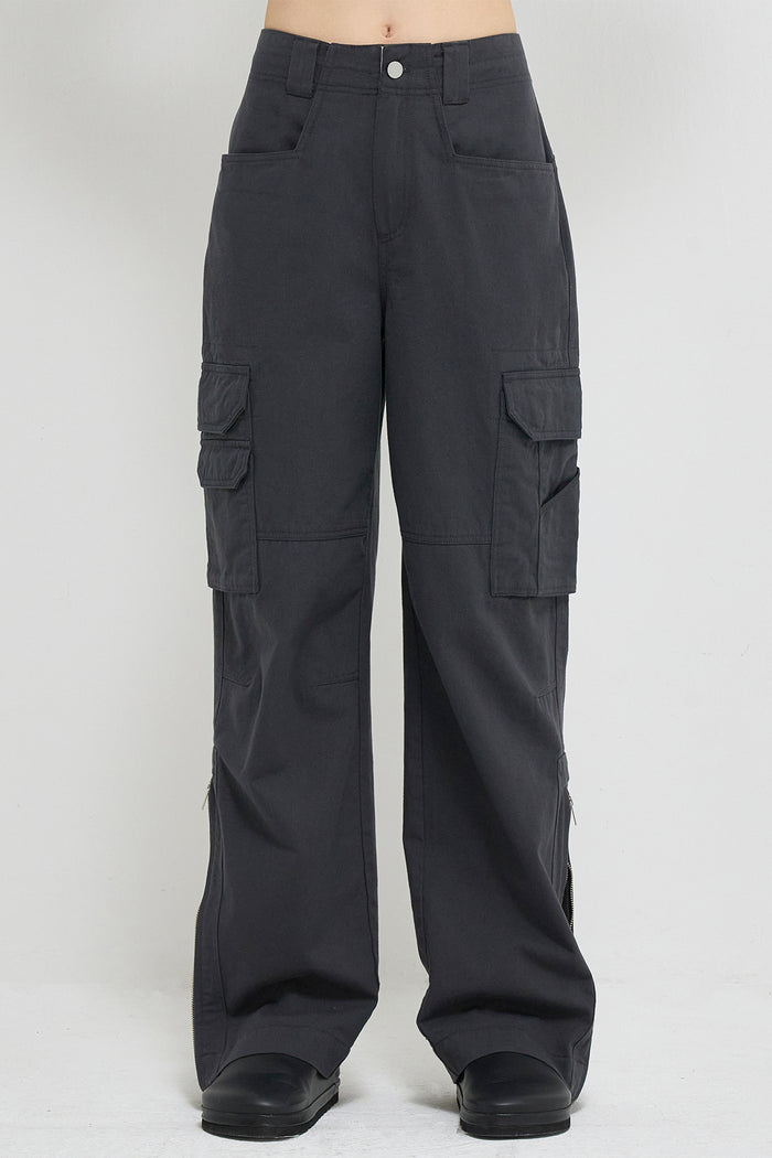 Goen.j Wide-leg Cotton Cargo Pants CHARCOAL