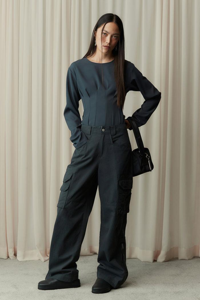 goen.j Wide-leg cotton cargo pants CHARCOAL