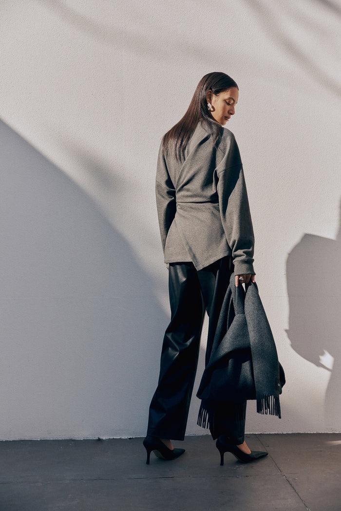 goen.j Handsewn double-faced wool fringed scarf bag