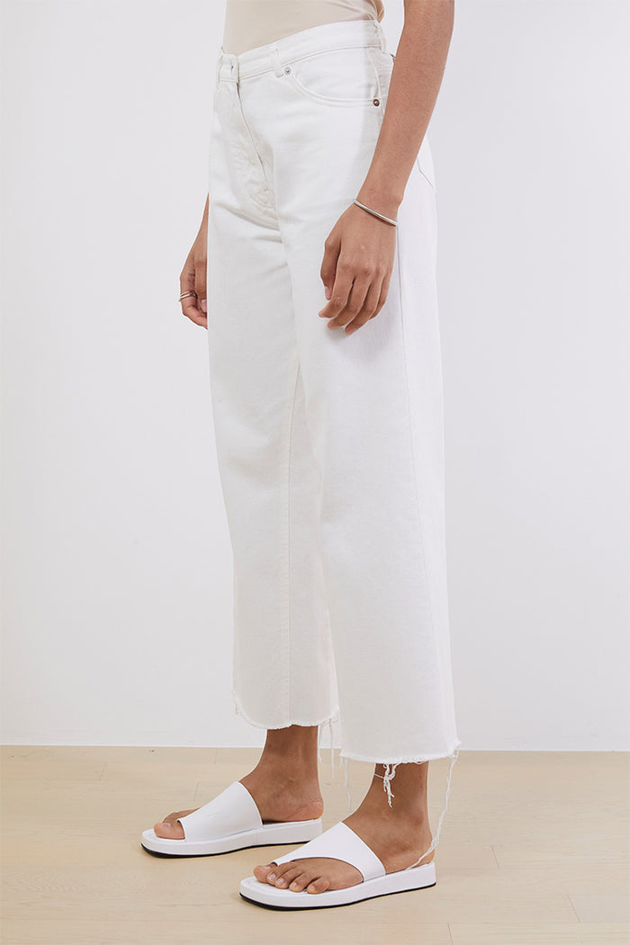 Goen.j High-rise Cotton Wide-leg Jeans With Lace Patch Pocket IVORY